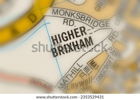 Higher Brixham, Devon, England, United Kingdom atlas map  town name tilt-shift