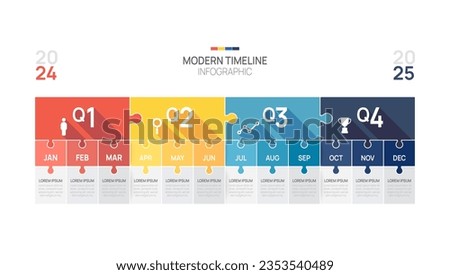 Business road map timeline infographic jigsaw template. Modern milestone element timeline diagram calendar and 4 quarter topics, Can be used for vector infographics. Royalty-Free Stock Photo #2353540489