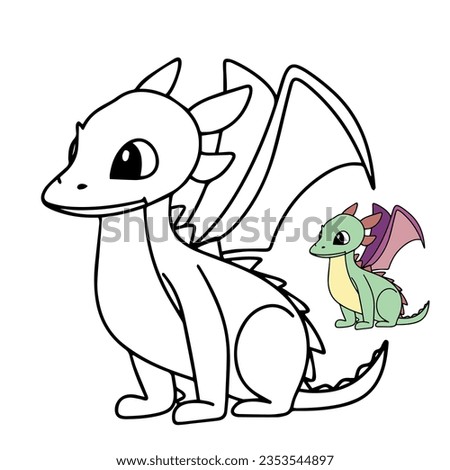 Cute little dragon coloring page. Little dragon coloring book for children education.