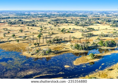 Okavango delta (Okavango Grassland) is one of the Seven Natural Wonders of Africa (view from the airplane) - Botswana, South-Western Africa