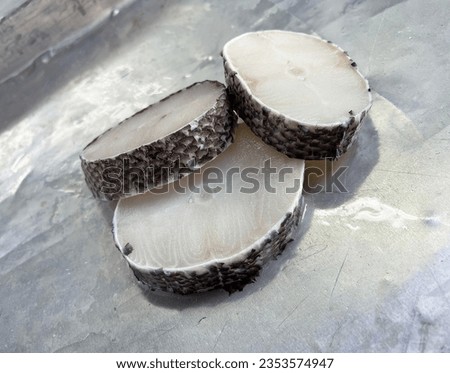 fresh raw cold seafood cod Snow White fillet fish ikan on white ice background halal food cuisine hyper market menu for restaurant ingredient design