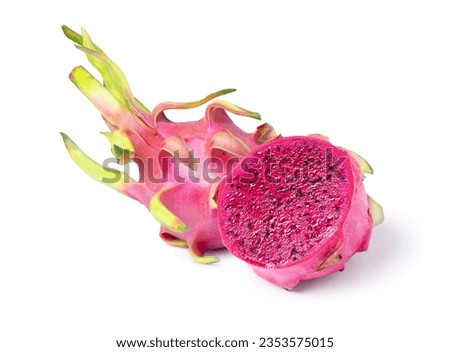 Red dragon fruit with cut in half sliced isolated on white background