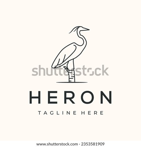 perch heron line art logo vector minimalist illustration design, wild heron symbol design
