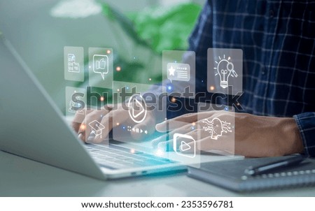 business people use internet technology to study on tablets digital marketing ideas Create content on social media Use the Internet to connect to the media. business video chat Royalty-Free Stock Photo #2353596781