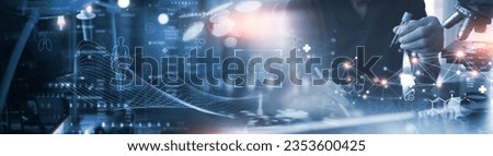 Medical technology, innovation health and medical research, healthcare and medicine concept. Doctor or technician working with AI data analysis, lab experiment, data science Royalty-Free Stock Photo #2353600425