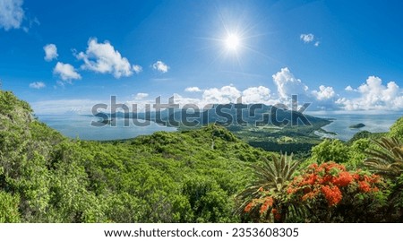 Aerial view of Le Morne Brabant mountain, Mauritius island, Africa Royalty-Free Stock Photo #2353608305