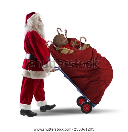 Santaclaus as a courier with Christmas gifts