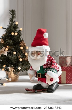 Teddy Santa in skate and christmas tree