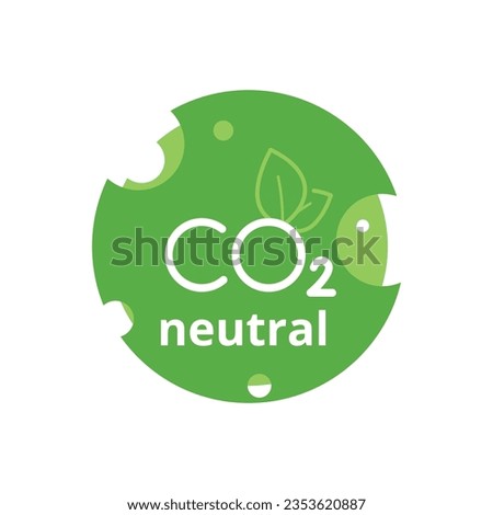 CO2 neutral green round sticker.  Net zero greenhouse gas emissions objective.Climate neutral long term strategy  Vector illustration, flat, clip art.