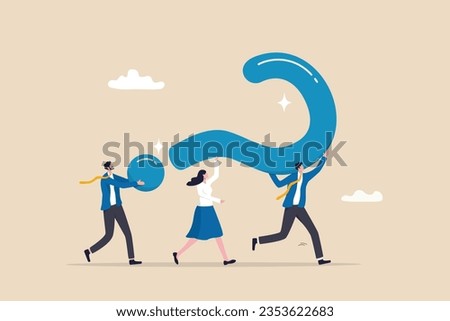 Problem solving, asking question or finding solution for difficulty, teamwork to solve problem or answer, confusion or brainstorm concept, business people colleagues help carry big question mark. Royalty-Free Stock Photo #2353622683