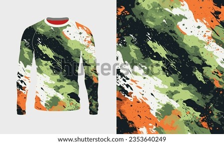 Long sleeve jersey camo texture for hunting, extreme sport, racing, cycling, training, motocross, travel. Vector backdrop  Royalty-Free Stock Photo #2353640249