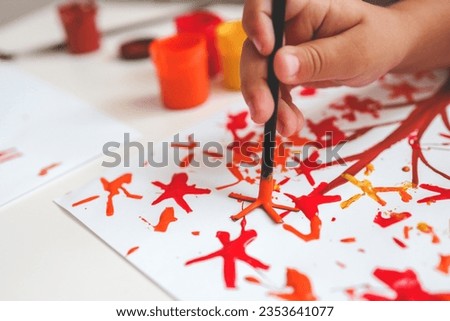 Children's creative activity, autumn drawing.