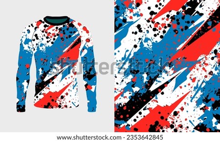 Long sleeve jersey red blue white grunge texture for extreme sport, racing, gym, cycling, training, motocross, travel. Vector backdrop
