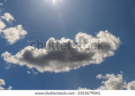 blue sky with cumulus clouds in spring, cloudy weather with lots of clouds on a blue sky background