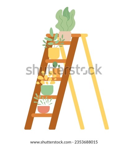 Houseplants on ladder steps semi flat colour vector object. Interior decorative furniture. Editable cartoon clip art icon on white background. Simple spot illustration for web graphic design