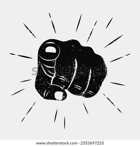Finger pointing at you vector. We need you hand gesture. Want you vintage poster Royalty-Free Stock Photo #2353697233