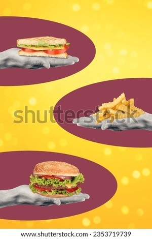 Poster collage of hand holding yummy burger