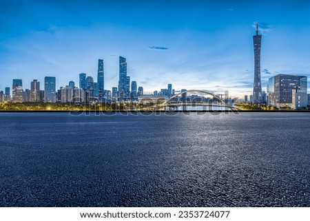 Downtown city skyline and asphalt road in Guangzhou, China