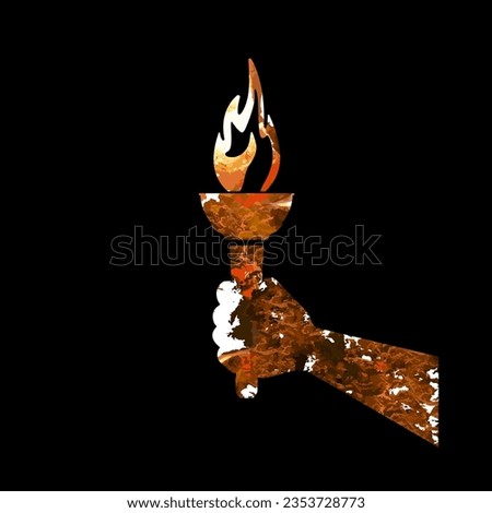 A hand holds a torch with a bright flame.