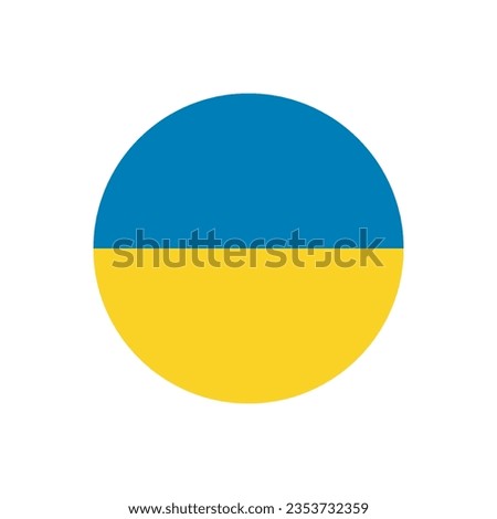 The flag of Ukraine. Button flag icon. Standard color. Round button icon. The circle icon. Computer illustration. Digital illustration. Vector illustration.