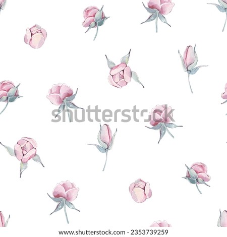 Vintage pink peonies with branches seamless pattern isolated. Watercolor hand drawn floral illustration on a white background. For mother, birthday, valentine, love cards, linen, wrapping
