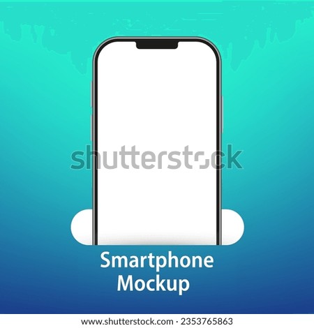 White realistic smartphone mockup in a hole. 3d vector mobile phone with blank white screen. Modern mobile phone template on green background. Vector illustration