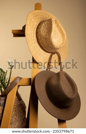 Fedora Hat. Fedora Hat background. Unisex Wide Brim Fedora Hats with Belt Buckle. Panama Trilby Hat. Headdress, Headgear, Head Wear. Fashionable Hats. stylish hats. Royalty-Free Stock Photo #2353798671