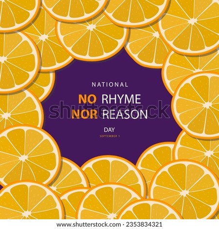 National No Rhyme Nor Reason Day on september 1, with vector illustration seamless orange pattern and text isolated on purple background for commemorate and celebrate National No Rhyme Nor Reason Day.