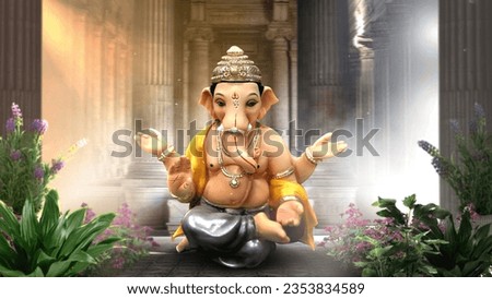 Ganesh Illustration of colorful hindu lord Ganesha on decorative background- Graphical poster modern art 3D wallpaper Royalty-Free Stock Photo #2353834589