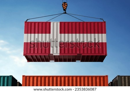 Freight containers with Denmark flag, clouds background