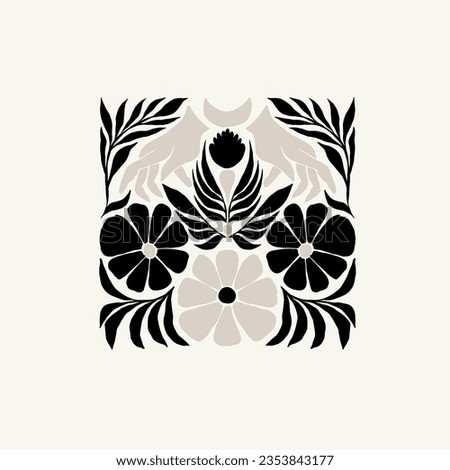 Dark Floral abstract elements. Botanical composition. Modern trendy Matisse minimal style. Floral poster, invite. Vector arrangements for greeting card or invitation design