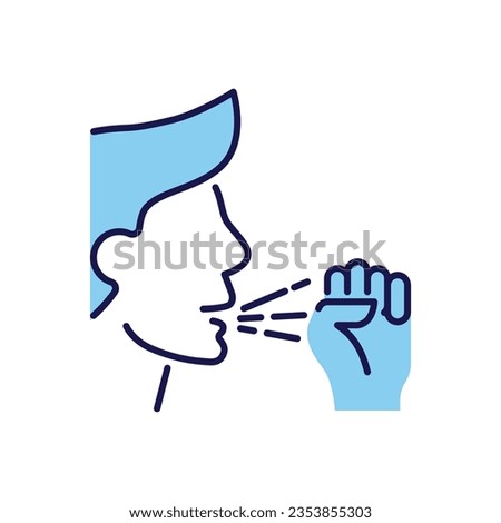 Cough related vector icon. Man coughs into a fist. Cough sign. Isolated on white background. Editable vector illustration