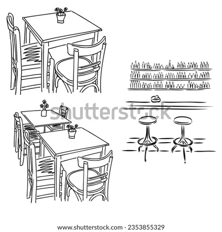 French Street Cafe, Hand drawn Vector Illustration Royalty-Free Stock Photo #2353855329