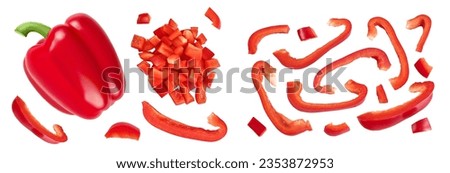 red sweet bell pepper isolated on white background. Top view. Flat lay Royalty-Free Stock Photo #2353872953