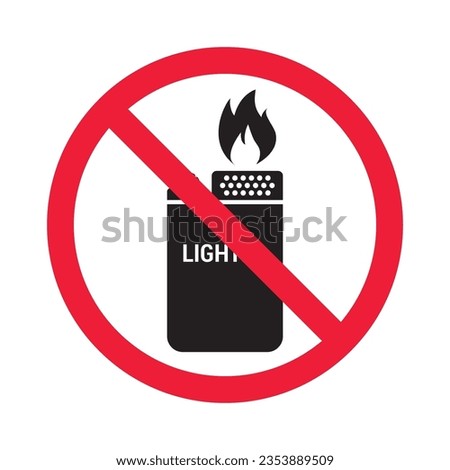 Forbidden lighter vector icon. Warning, caution, attention, restriction, label, ban, danger. No flame flat sign design pictogram symbol. No fire icon