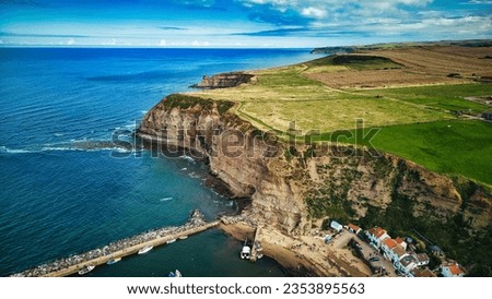 Unique aerial drone photo taken above the Staithes town in North Yorkshire