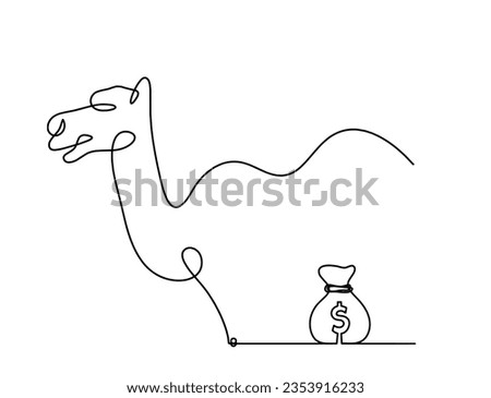 Silhouette of abstract camel with dollar as line drawing on white. Vector
