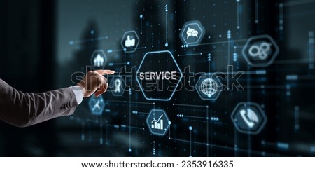 Businessman presses a button Sevice. Technical Support Customer Business Technology Internet Concept Royalty-Free Stock Photo #2353916335