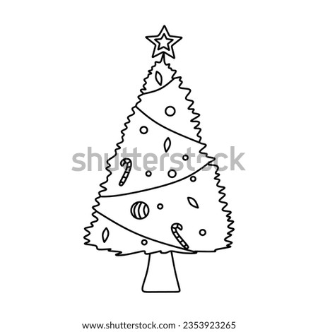 Vector sketch of christmas tree isolated on white background. Hand drawn Christmas tree. Pine fir for new year in doodle style. Linear vector illustration of Decorative doodle fir tree drawing