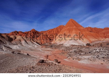Hike through the Valley of the Moon or Valley of Mars in Cusi Cusi, Jujuy                               Royalty-Free Stock Photo #2353924951