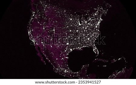 Earth at Night Purple shade USA Unites States of America Night Lights view