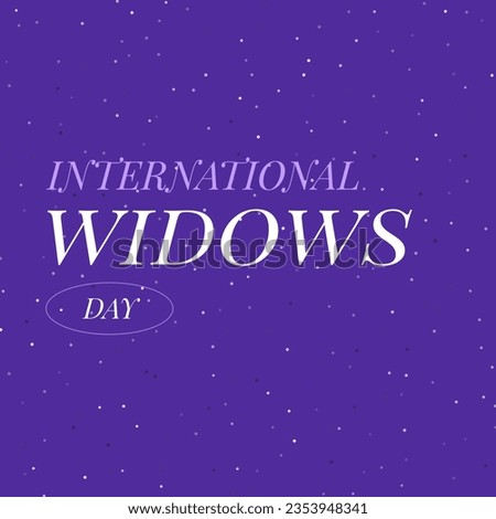 International widows day text against patterned purple background, copy space. illustration, support, problems, widowhood, awareness, retirement.