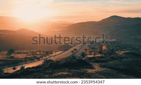 Panoramic View of the Sunrise in the Mountains