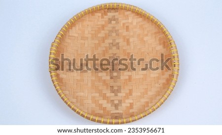 Handmade bamboo woven tray isolated on white background. Bamboo basket handmade isolated