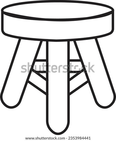 black line stool with three legs. three legged stool isolated on white background. Stool icon or design elements.