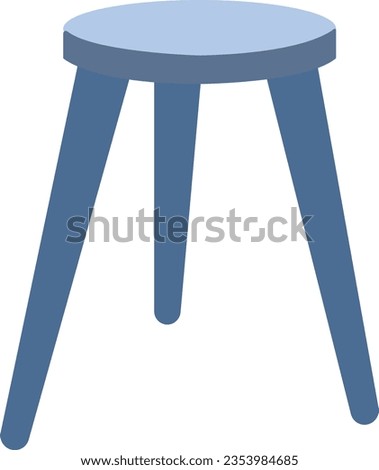 blue flat stool with three legs. Colorful three legged stool isolated on white background. Stool icon or design elements.