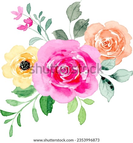 Colorful watercolor rose flower bouquet for background, wedding, fabric, textile, greeting, card, wallpaper, banner, sticker, decoration etc.