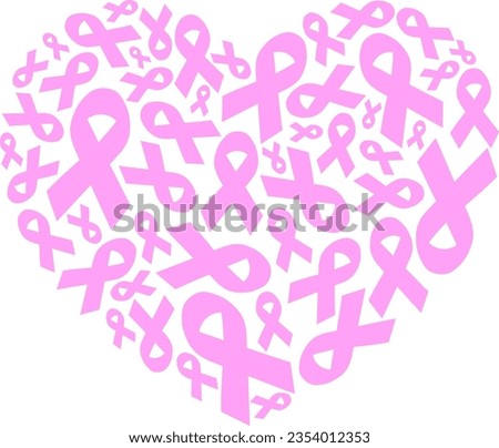 Pink ribbon fill in heart shape. Breast Cancer Awareness. Icon design for poster, banner, t-shirt. Vector illustration.