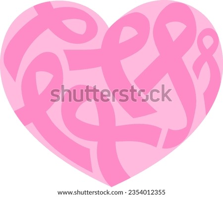 Pink ribbon fill in heart shape. Breast Cancer Awareness. Icon design for poster, banner, t-shirt. Vector illustration