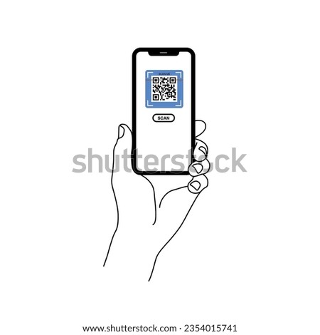 Holding smarphone scanning qr code vector. Smartphone in hand. Smartphone icon on white background illustration. Flat Icon Mobile Phone, Handphone. Cartoon hands hold smartphones with empty screens.